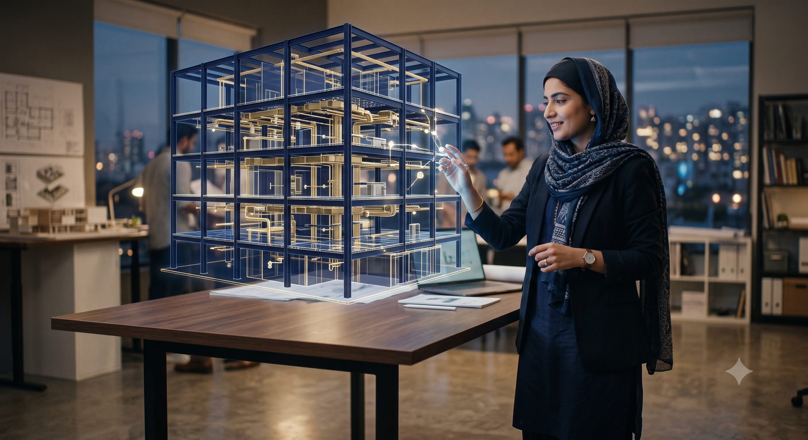 Coordinated 3D BIM model showing architecture, structure and MEP systems together