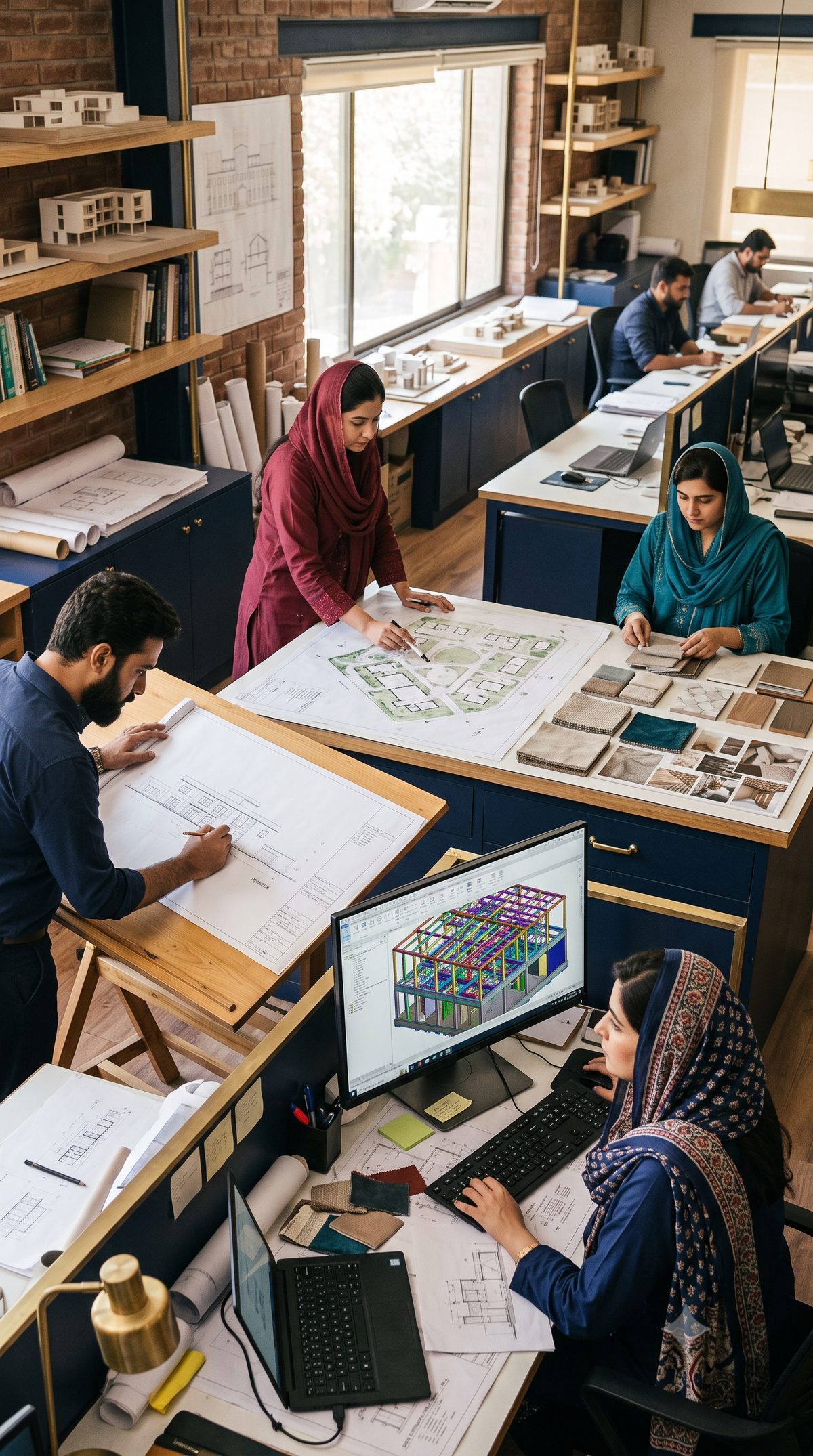 Architecture, planning, BIM, and interior design team at work at Waseelah Ansari Associates