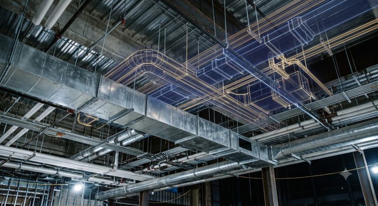 Holographic MEP systems overlay on real ductwork installation