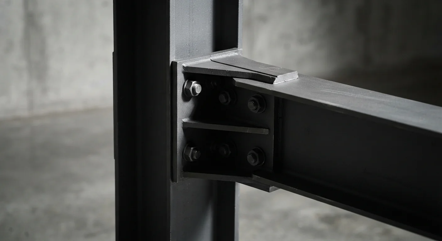 Steel beam-to-column connection sample showing bolt plate detail